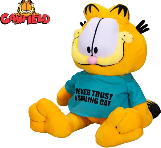 Plīša runcis GARFĪLDS 28 cm – krekliņš “Never trust a smiling cat”