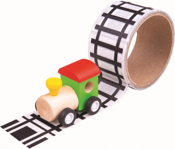 Līmlente ar sliedēm un koka vilcieniņu Bigjigs Toys