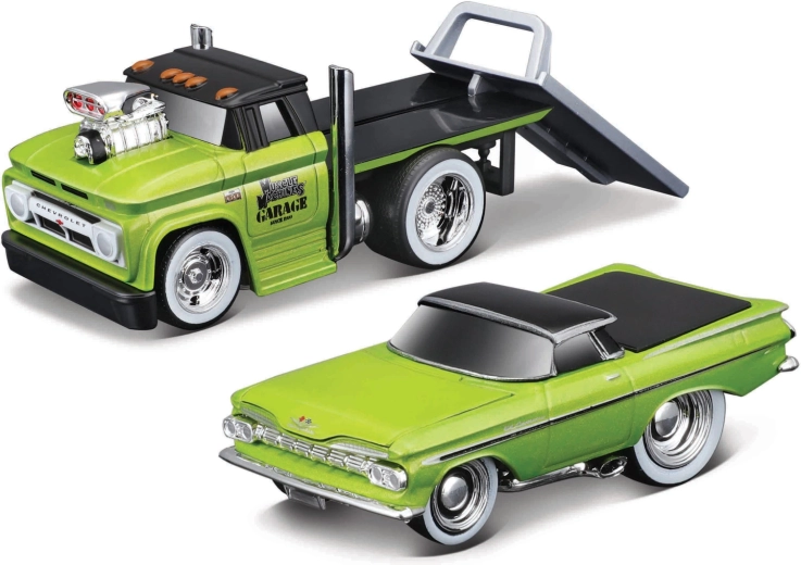 Maisto Muscle Transports 1966 Chevrolet C60 Flatbed with Chevrolet El Camino 1:64