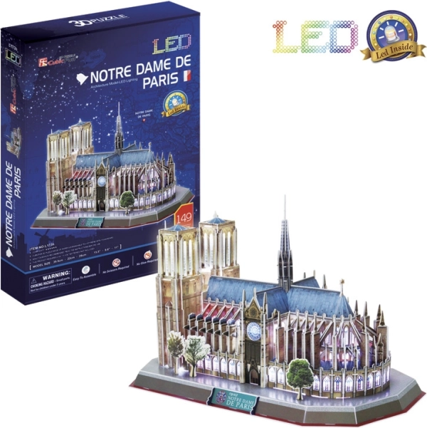 Spīdoša 3D puzle Notre-Dame katedrāle, 149 detaļas