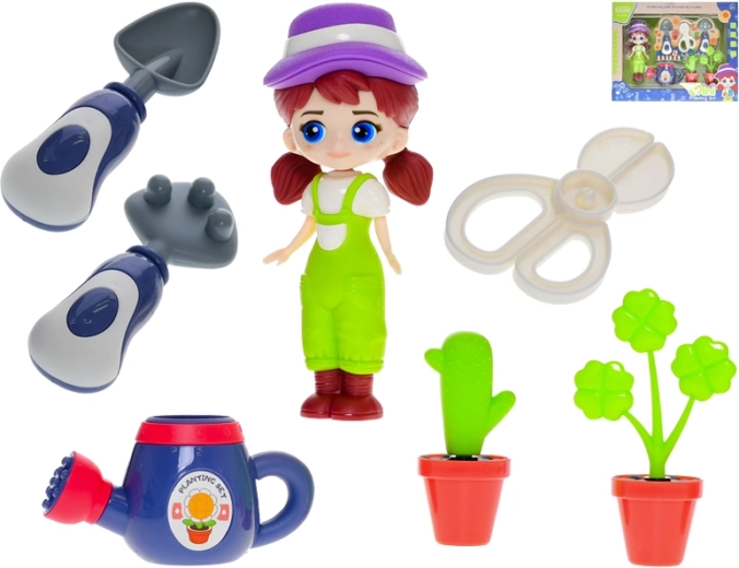 Dārznieces lelle 15 cm ar piederumiem