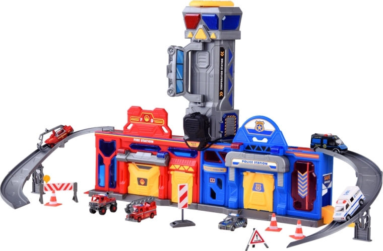 Mega Garage 2-in-1 Police and Fire Brigade with Elevator