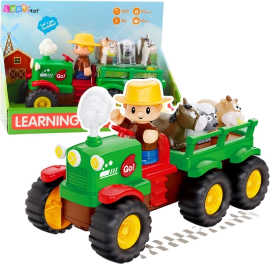 Interaktīvs bērnu traktors ar piekabi un dzīvnieciņiem ar gaismām un skaņām FARMER FUN TRUCK
