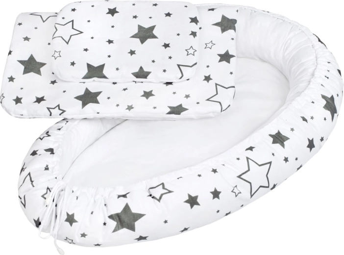 Luksusa mazulīša ligzdiņa ar sedziņu NEW BABY, pelēkas zvaigznes