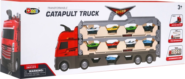 3 vienā komplekts – kravas automašīna ar platformu un katapultu automašīnītēm, no 3 gadu vecuma