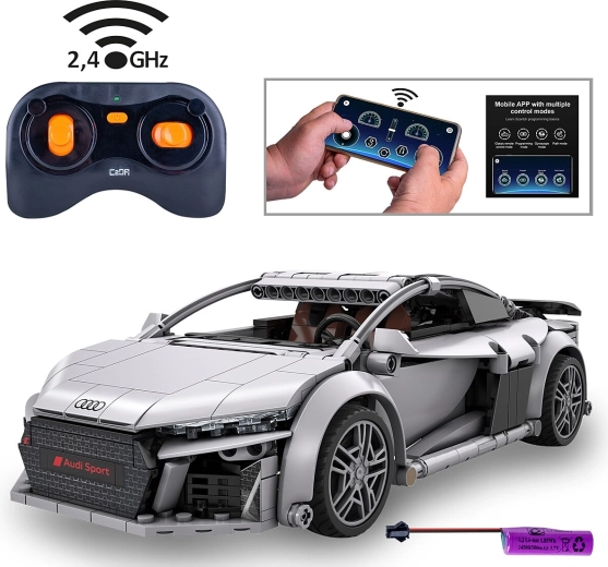 CaDA Audi R8 Coupé 1:14 ar tālvadības pulti, pelēks