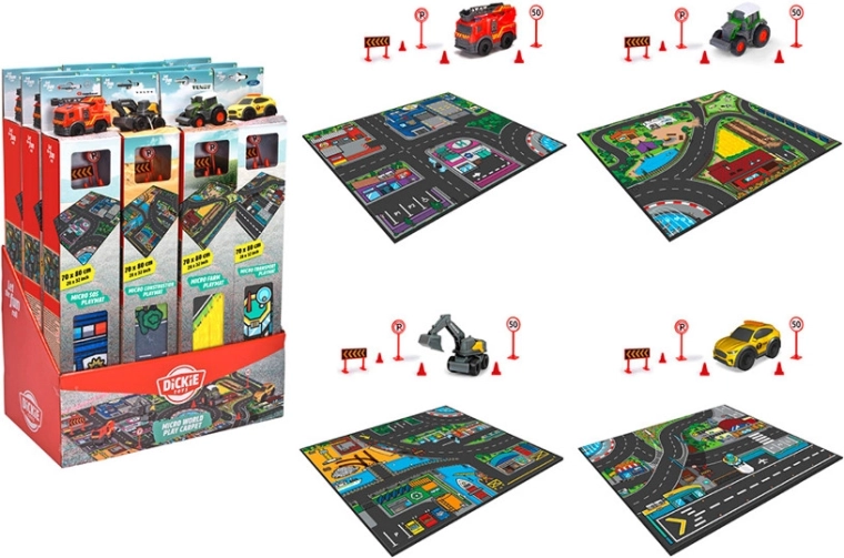 Spēļu pilsēta – paklājiņš ar DICKIE TOYS mašīnīti 70 × 80 cm