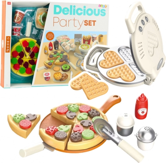 Kids’ waffle and pizza set with accessories – 23-piece kitchen play set