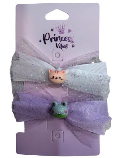 PINK tulle hair clips cat and frog - 2 pcs