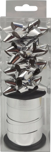 Set of Silver Gift Bows with 10 m Ribbon, 4 pcs