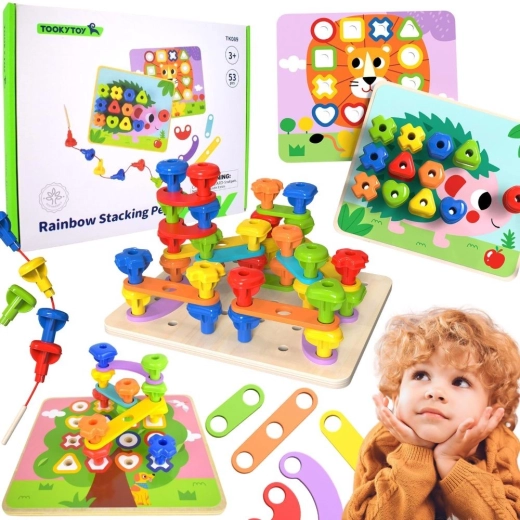 TOOKY TOY Montessori multifunctional motor skills board with colorful screws