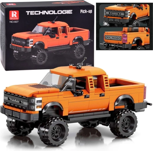 Construction Set Orange Off-Road Pickup, 423 Pieces