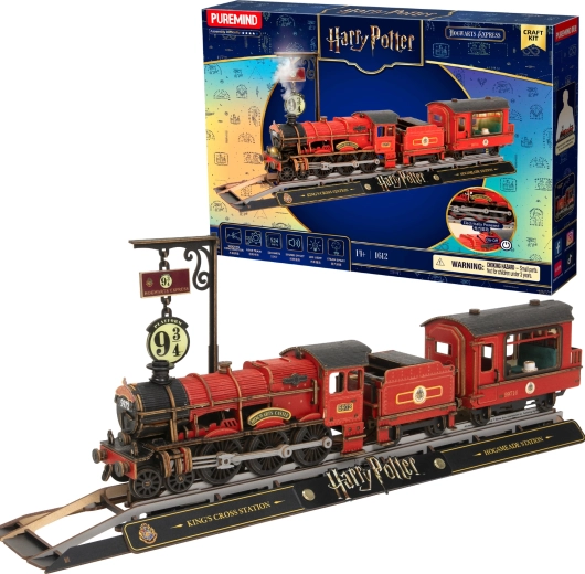 Puremind Harry Potter koka 3D modeļa vilciens Hogwarts Express ar gaismu un skaņu