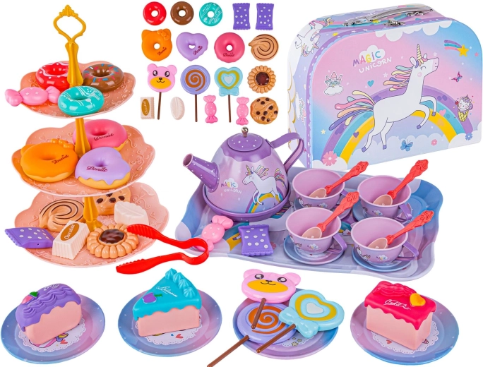 Bērnu tējas servīze Magic Unicorn koferītī – 48 detaļas