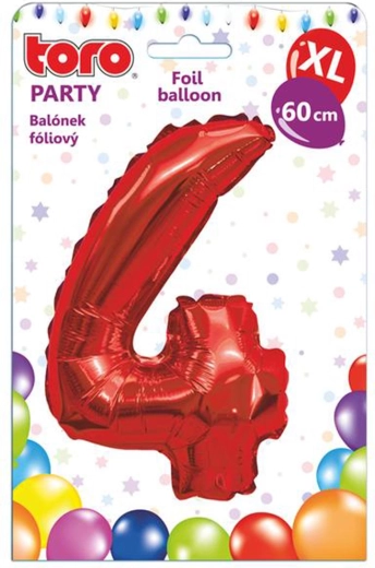 Folijas balons cipars 4, 60 cm, sarkans