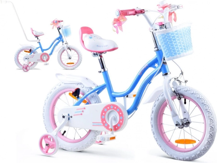 Bērnu velosipēds RoyalBaby Star Girl 14 collu ar groziņu un palīgriteņiem – Zila