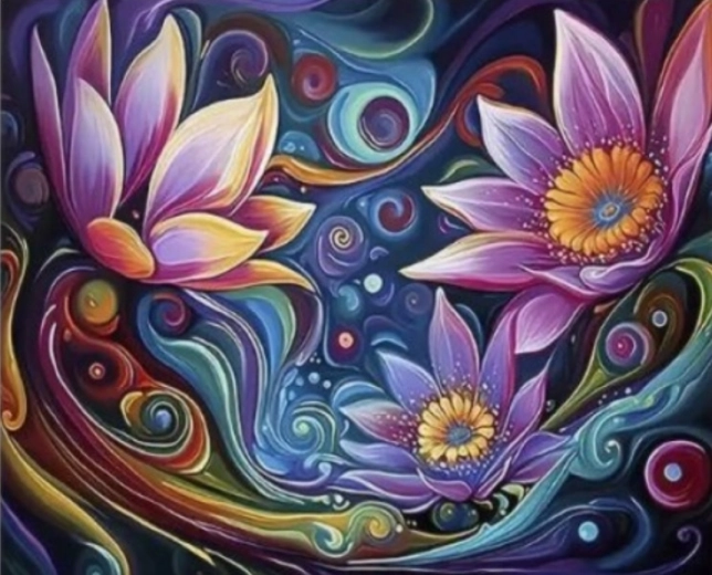 Dimanta mozaīka “Abstrakti ziedi” 30 × 40 cm