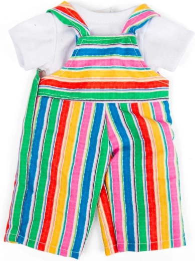 Bigjigs Toys svītrainas bikškombinezons ar lencēm un balts T-krekls lellei 28 cm