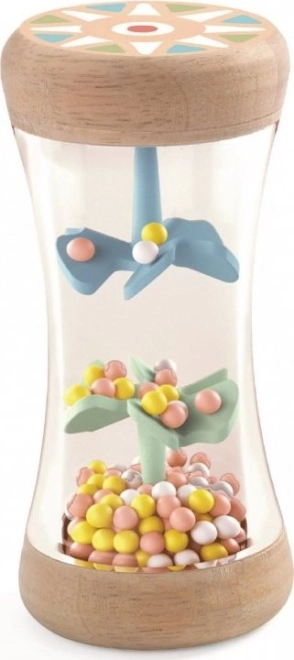 Djeco wooden rattle with rainbow beads and spinners