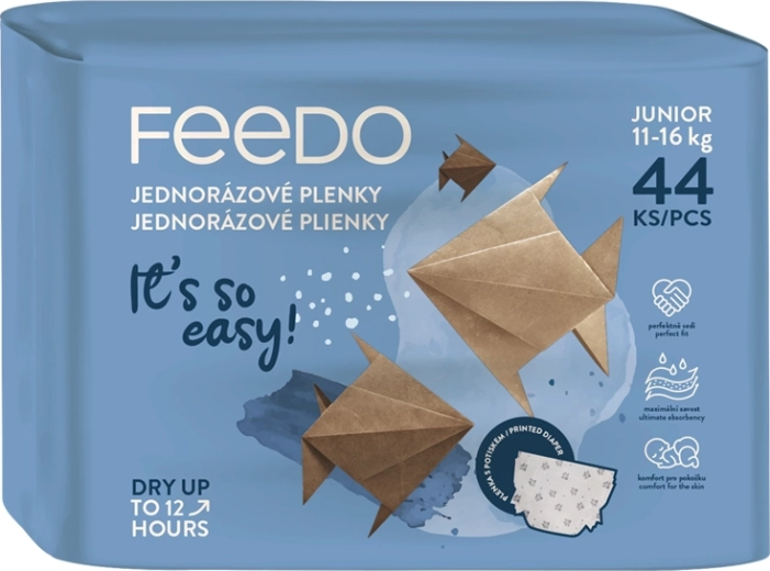 Feedo autiņbiksītes Junior 5 (11–16 kg) – vienreizlietojamās bērnu autiņbiksītes, 44 gab.