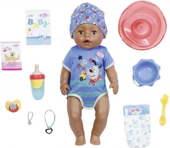 Leļe BABY born – puisītis ar burvju knupīti, tumšas ādas krāsas, 43 cm