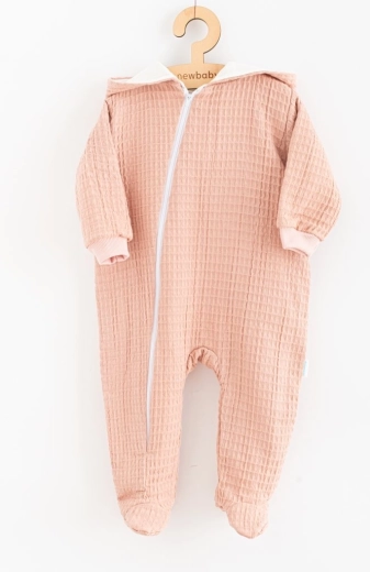 Baby muslin hooded overall NEW BABY Comfort pink, size 74 (6–9 months)