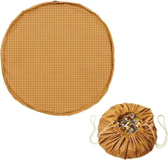 Play&Go noomad original organic play mat and toy storage bag 2-in-1 grid mustard