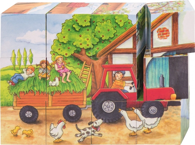 GOKI wooden cubes Seasons on the Farm, 12 cubes