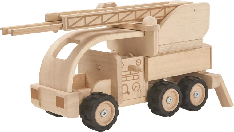 Koka ugunsdzēsēju auto ar kāpnēm PlanToys – speciālais izdevums