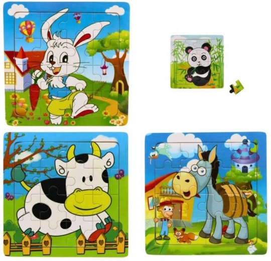 Koka puzle ar dzīvnieciņiem 15 × 15 cm, 16 detaļas - 1 gabals