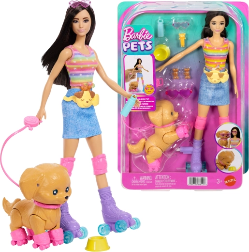 Barbie Pets – lelle ar skrituļslidām ar kucēnu un piederumiem