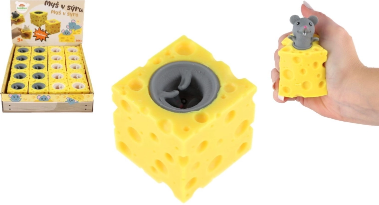 Squeezable Anti-Stress Toy Mouse in Cheese, 2 Colors