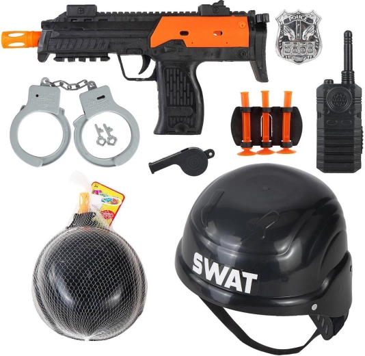 Children’s SWAT police set with submachine gun, helmet and accessories