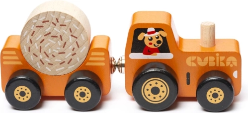 Cubika traktors ar piekabi – koka magnētiskā saliekamā rotaļlieta, 3 daļas