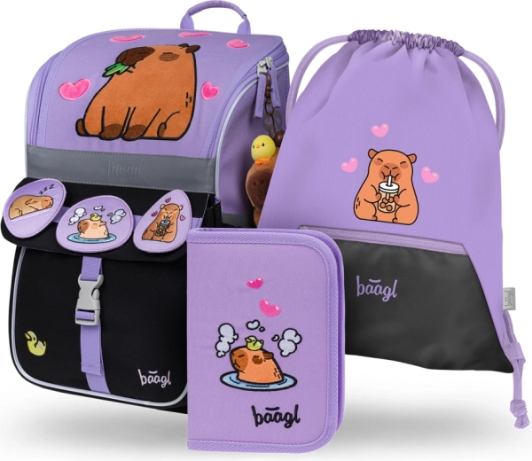 Baagl school set Zippy Capybara – school bag, pencil case and PE sack