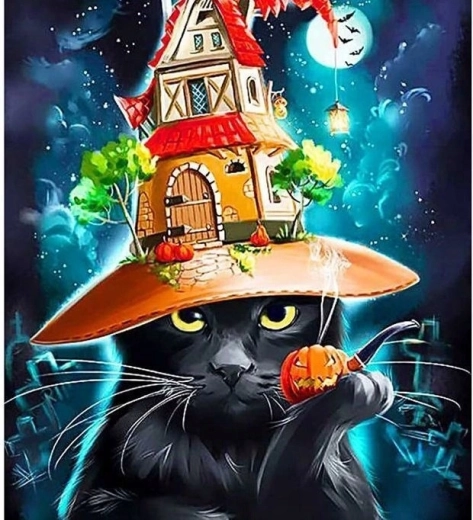 Gleznošana pēc numuriem Kaķis Helovīna cepurē 40 × 50 cm