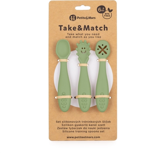 Petite&Mars silicone training spoons Take&Match Sweet Pea, 3 pcs, 6m+
