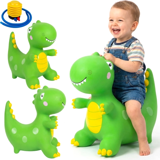 Kids’ inflatable green T‑Rex dinosaur costume with fan
