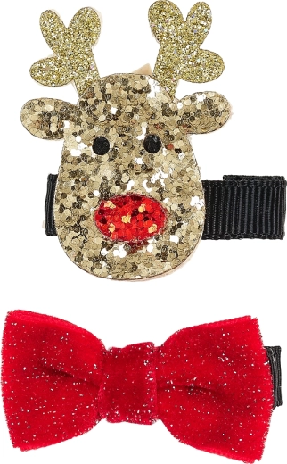 Reindeer and Bow Hair Clips – 2 pcs