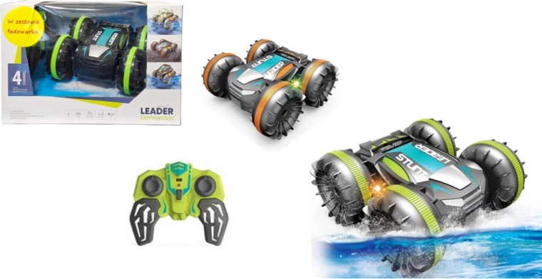 Remote-controlled amphibious car for water and land with lights and charger