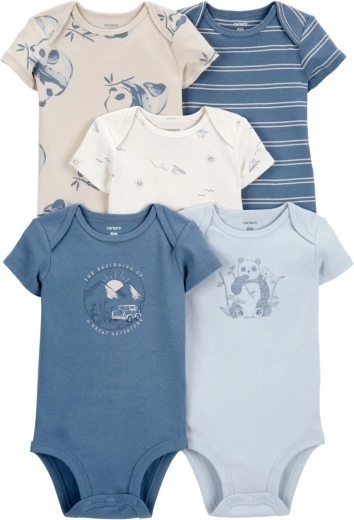 Carter’s zīdaiņu bodiji ar īsām piedurknēm Blue Panda/Airplane zēniem, 5 gab., izm. 56