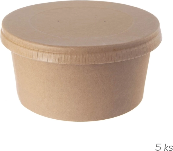Paper/PE Nature bowl with lid 14.5 cm (5 pcs)