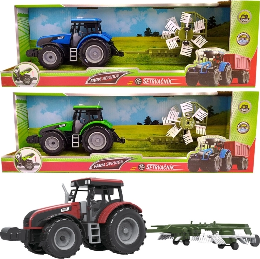 Fermas traktors ar siena apgriezēju ar skaņām un gaismām