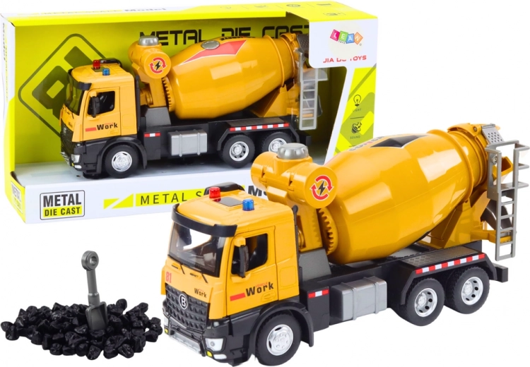 Yellow concrete mixer with friction drive, lights and sounds