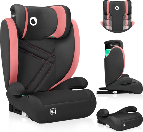 LIONELO Hugo i-Size child car seat 100–150 cm, black-grey – Pink Baby