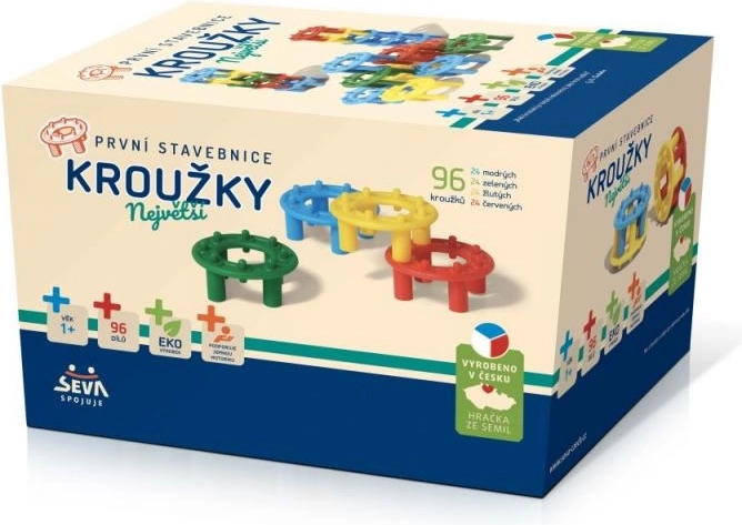 Pirmā būvkomplekta Gredzeni – 96 detaļas kastē