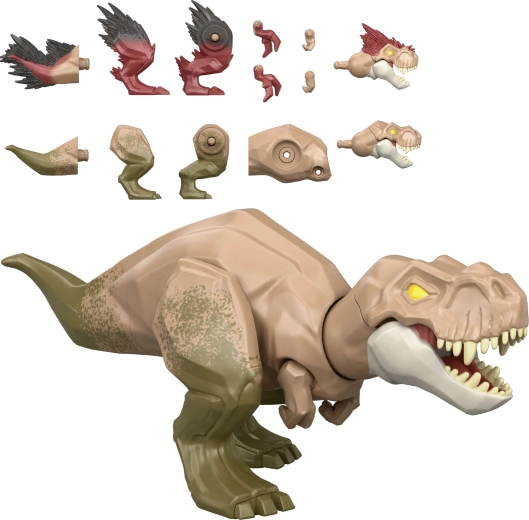 Mattel Jurassic World Mayhem Mix-Ups 2 pret 1 dinozaura figūra Tyrannosaurus rex