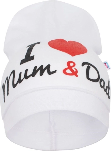 Bērnu cepurīte New Baby I Love Mum and Dad balta