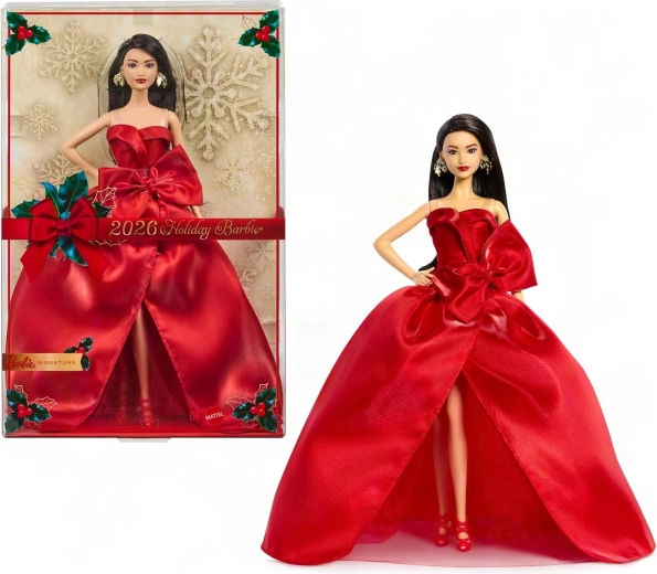 Mattel Barbie Signature Ziemassvētku kolekcionējamā lelle 2026, melnmataina sarkanā kleitā