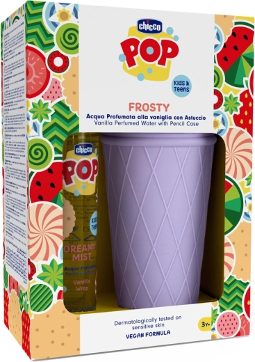 Chicco POP Dreamy Mist parfimēts ķermeņa miglas sprejs Vanilla Wrap 150 ml + rakstāmlietu penālis saldējums